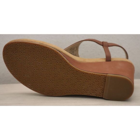 Lauren Ralph Lauren Women's Sz 8B Polo Tan/Brown Jeannie Wedge Sandals - Picture 4 of 13